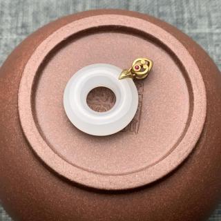 新疆和田玉老坑青海羊脂玉包金平安环020
